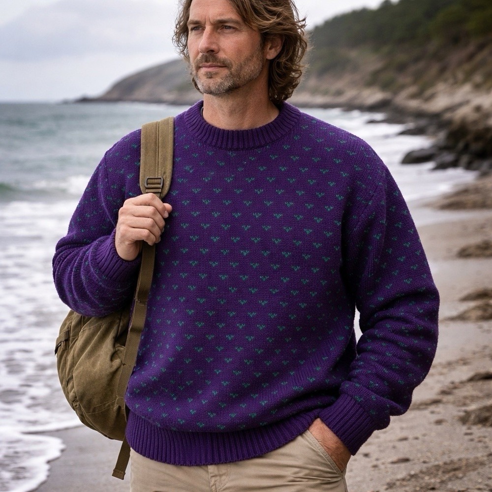 Vintage Eddie Bauer Birdseye Sweater XL Purple Crewneck USA Fisherman Coastal